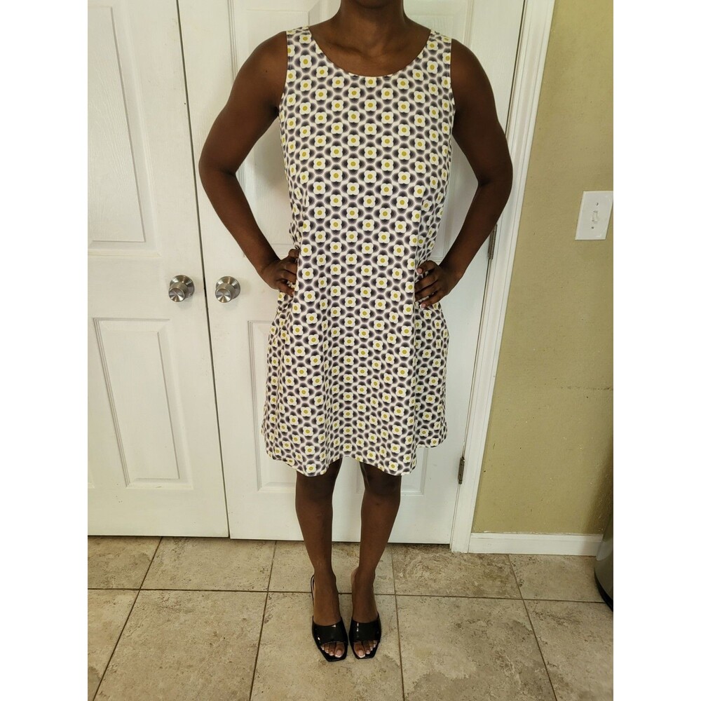 Uniqlo x Orla Kiely Grey Floral Cotton A -Line Dress Small Multicolors